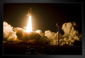 Space Shuttle Discovery Night Launch Orbiter Vehicle OV103 Spacecraft Photograph Black Wood Framed Poster 14x20