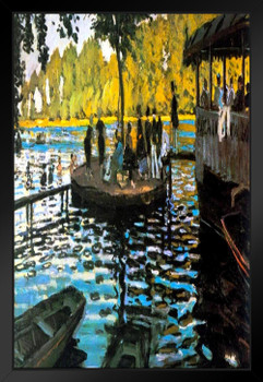 Claude Monet Bathing at La Grenouillre Oil On Canvas French Impressionist Artist Black Wood Framed Poster 14x20