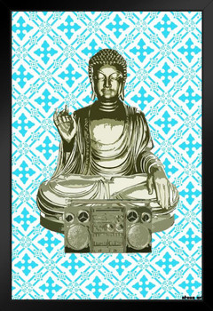 Steez Buddha Boombox Black Wood Framed Art Poster 14x20