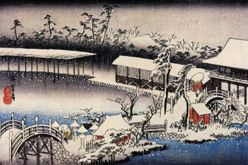 Utagawa Hiroshige The Precincts Of Tenman Shrine Kameido In Snow Cool Wall Art Print Poster 36x24