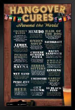Hangover Cures Around the World Funny Black Wood Framed Poster 14x20