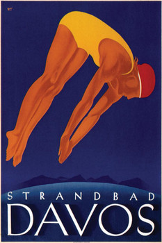 Davos Strandbad Swimmer Vintage Illustration Travel Art Deco Vintage French Wall Art Nouveau 1920 French Advertising Vintage Poster Prints Art Nouveau Decor Cool Huge Large Giant Poster Art 36x54