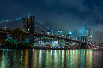 New York City NYC Manhattan Brooklyn Bridge Skyline At Night Photo Cool Huge Large Giant Poster Art 54x36