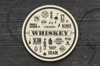 Types of Whiskey Coaster on Wooden Bar Photo Art Print Cool Huge Large Giant Poster Art 54x36