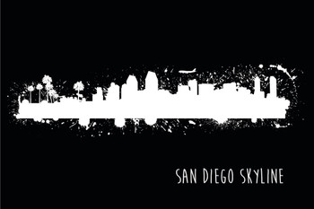 San Diego California Paint Splat Black and White B&W Skyline Art Print Cool Huge Large Giant Poster Art 54x36