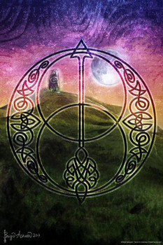 Celtic Sacred Space by Brigid Ashwood Fantasy Art Wall Decor Nature Tarot Illustration Celtic Ornate Wall Art Flower Knot Pattern Spiritual Art Print Decorative Cool Huge Large Giant Poster Art 36x54