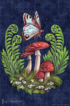 Evening Toadstools by Brigid Ashwood Fantasy Art Wall Decor Nature Animal Illustration Celtic Ornate Wall Art Flower Knot Pattern Spiritual Art Print Decorative Cool Huge Large Giant Poster Art 36x54