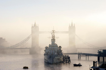 Tower Bridge London England Shrouded in Fog Photo Art Print Cool Huge Large Giant Poster Art 54x36