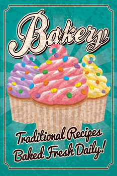 Bakery Traditional Recipes Baked Fresh Daily Vintage Art Print Cool Huge Large Giant Poster Art 36x54