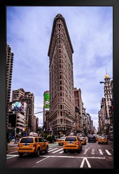 Taxi Cabs Near Flatiron Building New York City Photo Black Wood Framed Art Poster 14x20