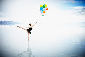 Ballerina on Tip Toe in Water Holding Balloons Photo Art Print Cool Huge Large Giant Poster Art 54x36