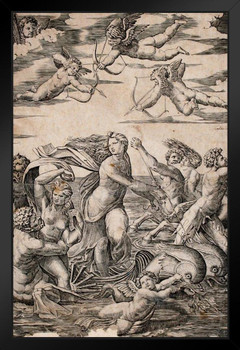 Raphael Triumph of Galatea Engraving Angel Realism Romantic Artwork Raffaello Prints Biblical Drawings Portrait Painting Wall Art Renaissance Posters Canvas Art Black Wood Framed Art Poster 14x20