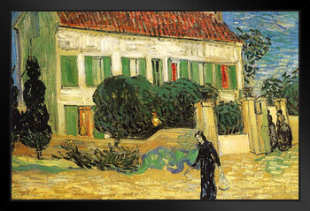 Vincent Van Gogh White House at Night Van Gogh Wall Art Impressionist Painting Style Nature Spring Flower Wall Decor Landscape Field Home Poster Romantic Artwork Black Wood Framed Art Poster 20x14