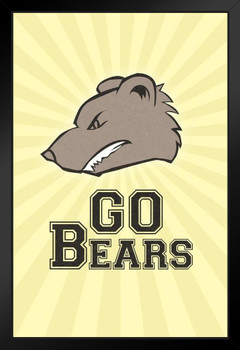 School Team Sports Mascots Go Bears Yellow Gold Starburst Bear Mascot High School College Athletic Cheer Black Wood Framed Art Poster 14x20