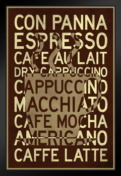 Types Of Coffee Cup Brown Black Wood Framed Poster 14x20