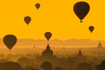 Balloons Flying Over Bagan Myanmar at Dawn Photo Art Print Cool Huge Large Giant Poster Art 54x36