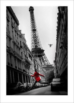 La Veste Rouge Eiffel Tower Paris France European Travel Black White Thick Cardstock Poster 19.5x27.5 inch