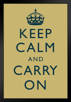 Keep Calm Carry On Motivational Inspirational WWII British Morale Muted Yellow Black Wood Framed Art Poster 14x20