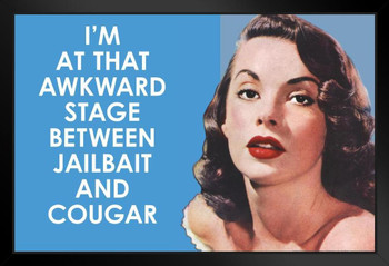 Im At that Awkward Stage Between Jailbait and Cougar Humor Black Wood Framed Poster 20x14
