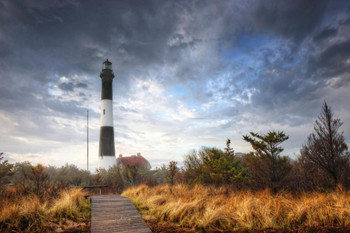 Dramatic Clouds and Light Fire island Lighthouse Photo Art Print Cool Huge Large Giant Poster Art 54x36