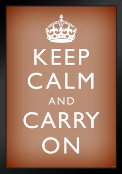 Keep Calm Carry On Motivational Inspirational WWII British Morale Orange White Black Wood Framed Poster 14x20