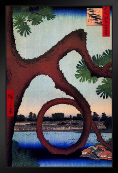 Utagawa Hiroshige Moon Pine Ueno Japanese Art Poster Traditional Japanese Wall Decor Hiroshige Woodblock Landscape Artwork Animal Nature Asian Print Decor Black Wood Framed Art Poster 14x20