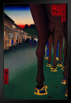 Utagawa Hiroshige Naito Shinjuku Yotsuya Gate Japanese Art Poster Traditional Japanese Wall Decor Hiroshige Woodblock Artwork Animal Horse Asian Print Decor Black Wood Framed Art Poster 14x20