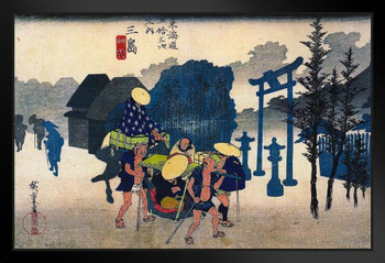 Utagawa Hiroshige Morning Mist at Mishima Japanese Art Poster Traditional Japanese Wall Decor Hiroshige Woodblock Landscape Artwork Village Nature Asian Print Black Wood Framed Art Poster 20x14