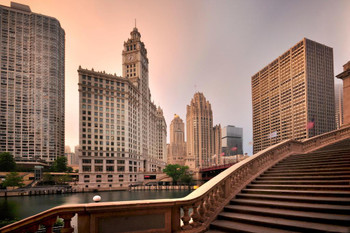 Magnificent Mile Wrigley Building Chicago Sunrise Photo Art Print Cool Huge Large Giant Poster Art 54x36