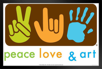 Peace Love And Art Hands Design Art Print Black Wood Framed Poster 14x20