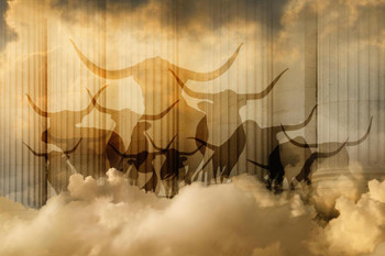 Silhouette of Bulls and Pillars in Cloudy Sky Photo Art Print Cool Huge Large Giant Poster Art 54x36