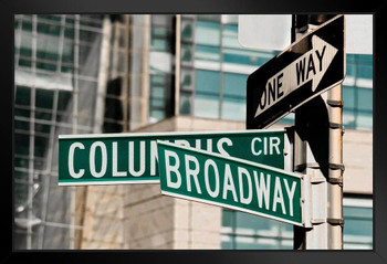 Broadway Columbus Circle Street Sign New York Photo Art Print Black Wood Framed Poster 20x14