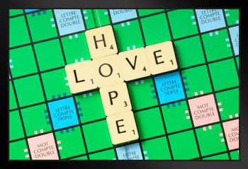 Love and Hope Boardgame Game Pieces Motivational Photo Art Print Black Wood Framed Poster 20x14