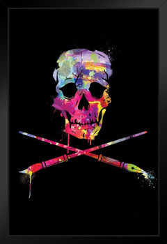 Artskull with Paintbrushes Colorful Art Print Black Wood Framed Poster 14x20