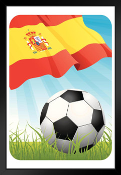 Spain Soccer Ball and Flag Sports Black Wood Framed Poster 14x20