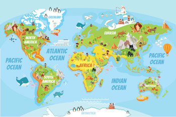 world map with countries for kids