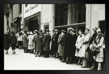 People in Line at James Robinson Cinema NYC B&W Photo Art Print Black Wood Framed Poster 20x14