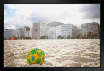 Brazilian Soccer Ball Copacabana Beach Photo Art Print Black Wood Framed Poster 20x14