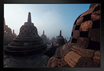 Foggy Morning Borobudur Temple Yogyakarta Photo Art Print Black Wood Framed Poster 20x14