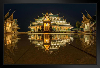 Amazing Buddhist Church Reflection Wat Pa Phu Gon Photo Art Print Black Wood Framed Poster 20x14