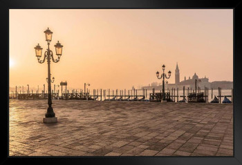 Piazza San Marco at Dawn Venice Italy Europe Photo Art Print Black Wood Framed Poster 20x14