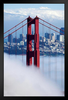 Golden Gate Bridge San Francisco Under Fog Photo Art Print Black Wood Framed Poster 14x20