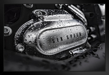 Wet Chrome Clad Motorcycle Six Speed Gearbox Photo Art Print Black Wood Framed Poster 20x14