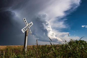 Railroad Crossing with a Storm Coming Photo Art Print Cool Huge Large Giant Poster Art 54x36