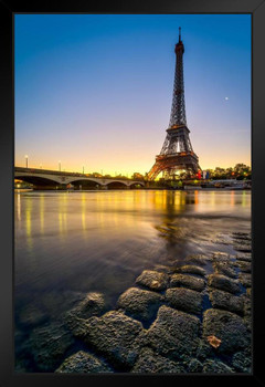 Majesty Eiffel Tower and Seine River Paris France Photo Art Print Black Wood Framed Poster 14x20