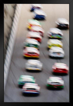 Stock Cars on Race Track Blurred Motion Speed Photo Art Print Black Wood Framed Poster 14x20