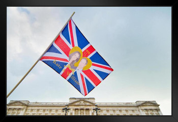 Buckingham Palace with Royal Wedding Flag London England UK Photo Art Print Black Wood Framed Poster 20x14