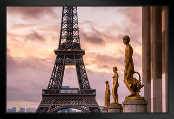 Sunrise Over Eiffel Tower Paris France Photo Art Print Black Wood Framed Poster 20x14