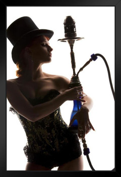 Sexy Cabaret Dancer in Corset with Hookah Photo Black Wood Framed Art Poster 14x20