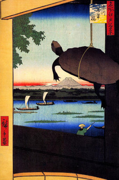 Utagawa Hiroshige Mannen Bridge Fukagawa Mannenbashi Japanese Art Poster Traditional Japanese Wall Decor Hiroshige Woodblock Landscape Artwork Animal Asian Print Cool Huge Large Giant Poster Art 36x54